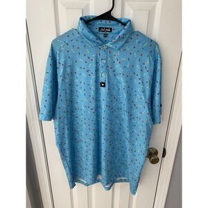 Bad Birdie Polo Shirt Mens XL Blue Excellent Kayak Paddleboard Print Golf Shirt